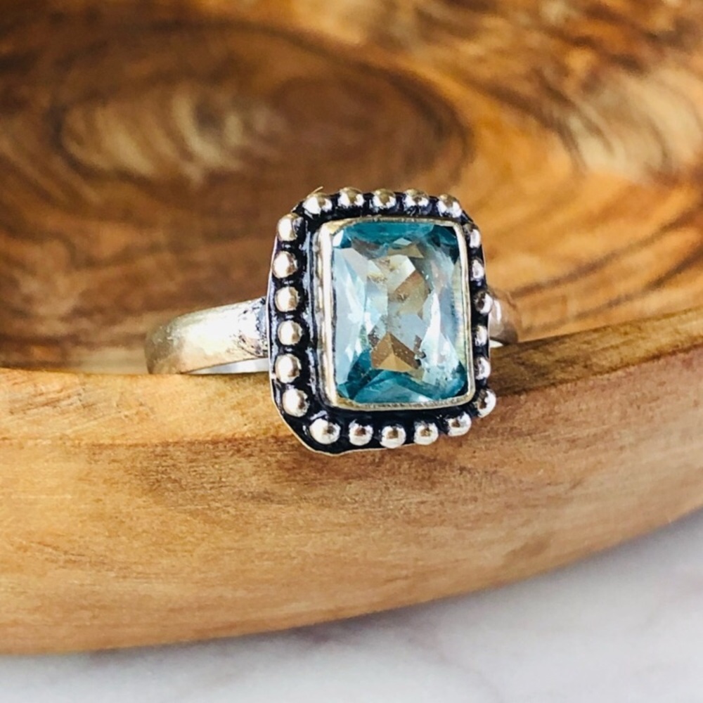 Silver Plated Blue Topaz Ring